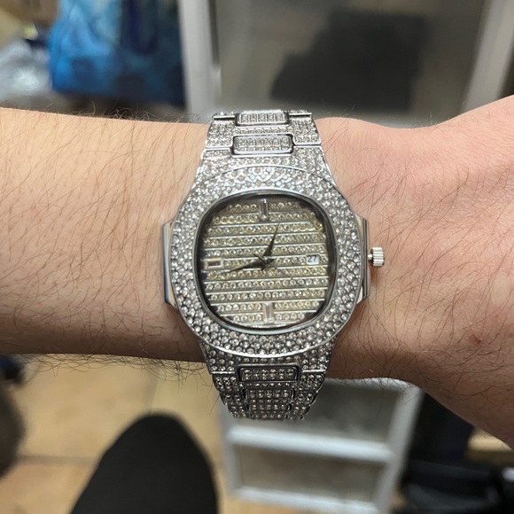 Mens watch cz diamonds silver premium quality hip hop rapper - Picture 3 of 3